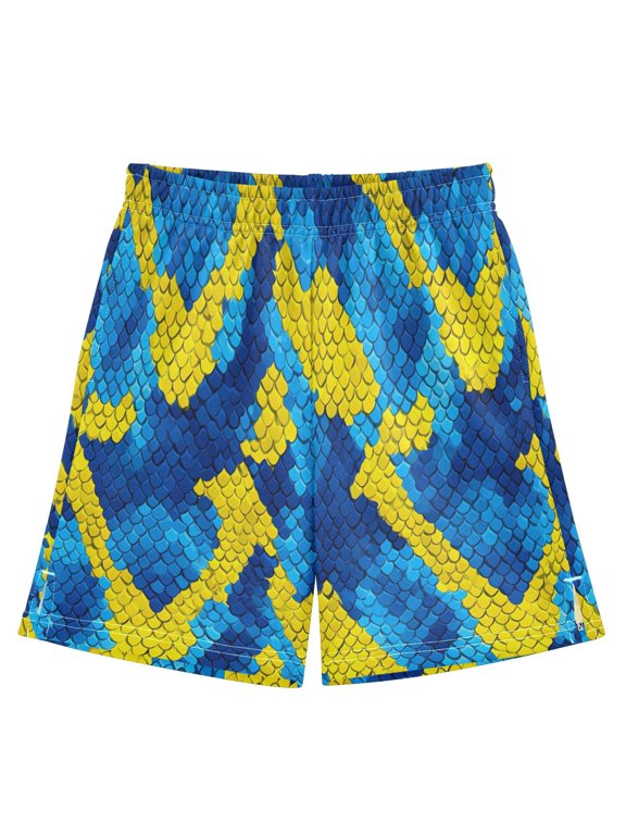 BZSMCE Adjustable Drawstring Casual Shorts With Blue Yellow Python Pattern Pattern