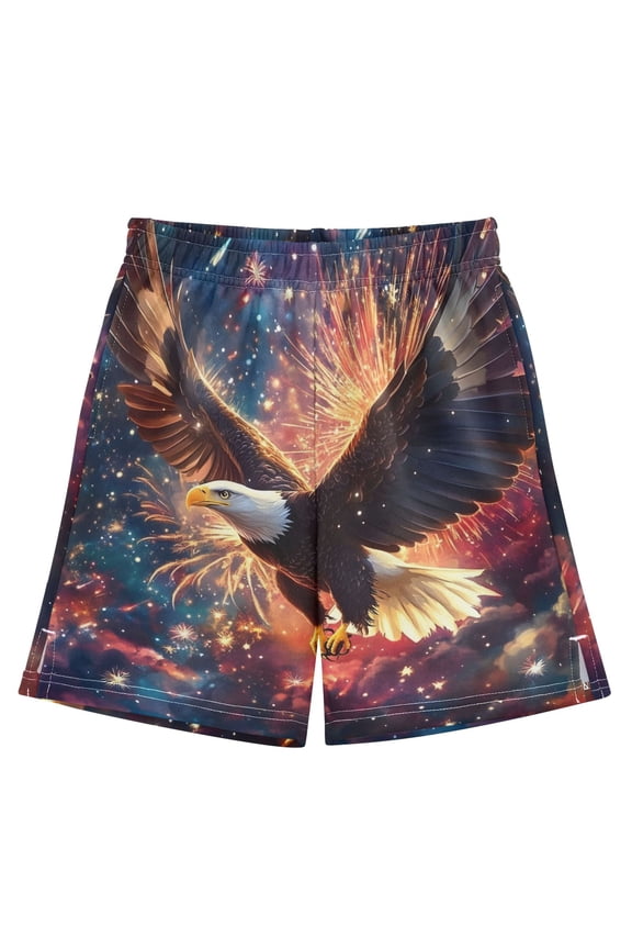BZSMCE Adjustable Drawstring Casual Shorts With Brilliant Eagle Pattern