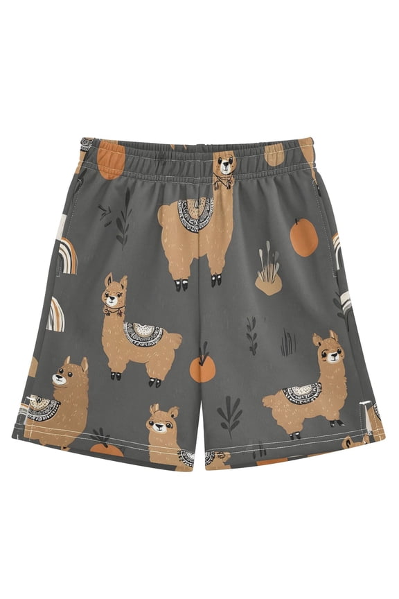 BZSMCE Adjustable Drawstring Casual Shorts With Camel Rainbow Pattern Pattern