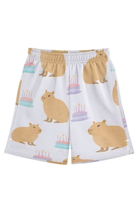 BZSMCE Adjustable Drawstring Casual Shorts With Capybara Birthday Cake Pattern Pattern