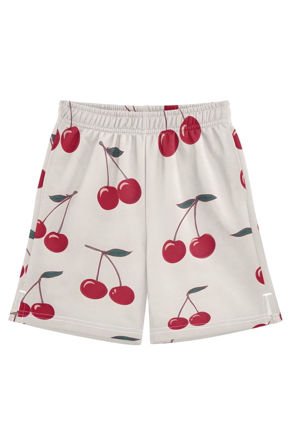 BZSMCE Adjustable Drawstring Casual Shorts With Cherry Pattern Pattern