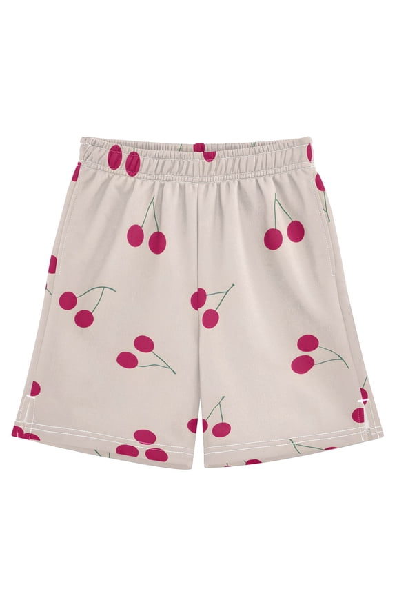 BZSMCE Adjustable Drawstring Casual Shorts With Cherry Pattern Pattern