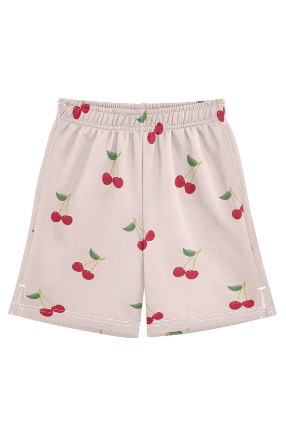 BZSMCE Adjustable Drawstring Casual Shorts With Cherry Pattern Pattern