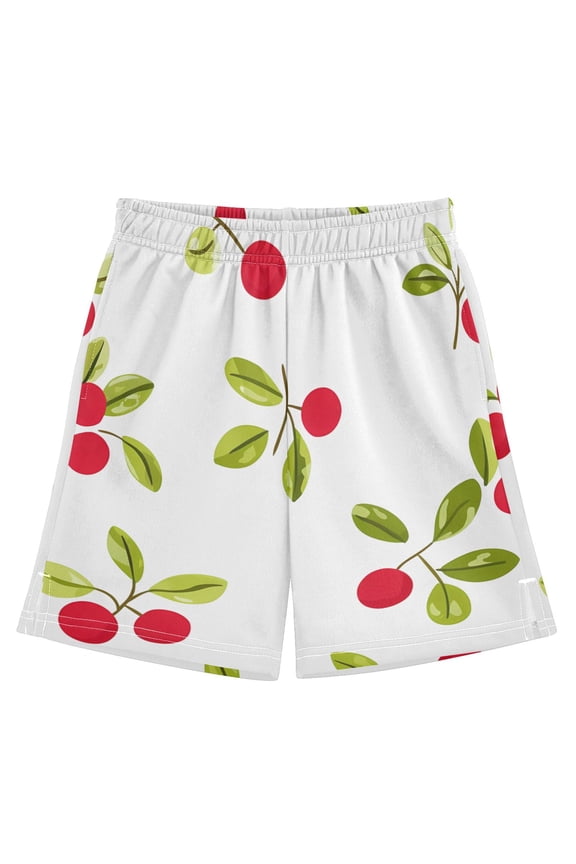 BZSMCE Adjustable Drawstring Casual Shorts With Cherry Pattern Pattern