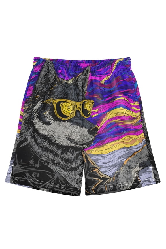 BZSMCE Adjustable Drawstring Casual Shorts With Cool Wolf Pattern