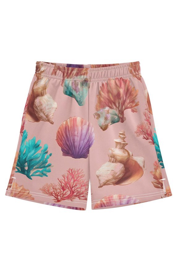 BZSMCE Adjustable Drawstring Casual Shorts With Coral Shell Pattern Pattern