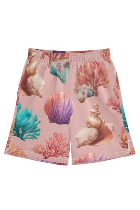 BZSMCE Adjustable Drawstring Casual Shorts With Coral Shell Pattern Pattern