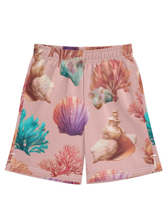 BZSMCE Adjustable Drawstring Casual Shorts With Coral Shell Pattern Pattern