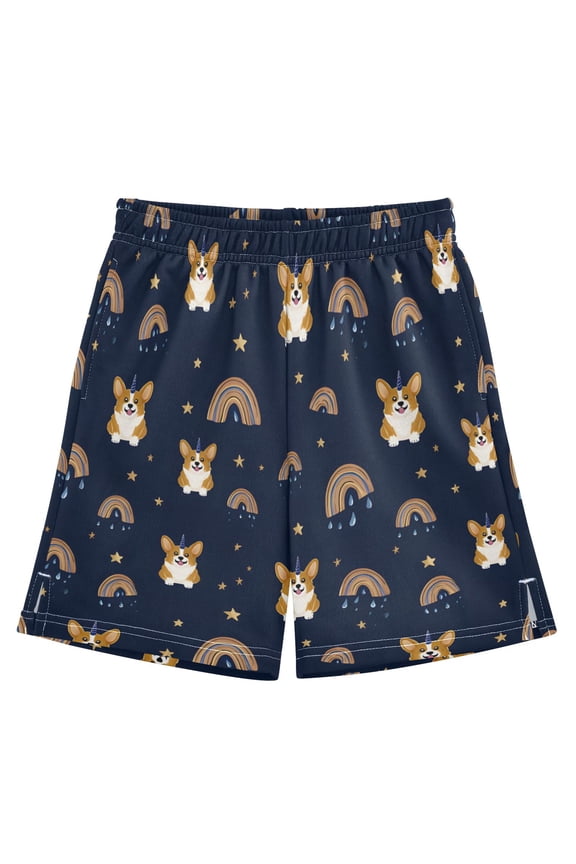 BZSMCE Adjustable Drawstring Casual Shorts With Corgi Rainbow Pattern Pattern
