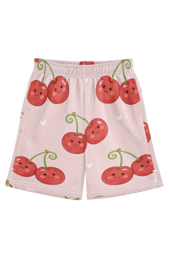 BZSMCE Adjustable Drawstring Casual Shorts With Cute Cherry Pattern