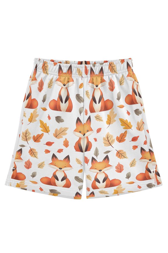 BZSMCE Adjustable Drawstring Casual Shorts With Cute Fox Leaves Pattern Pattern