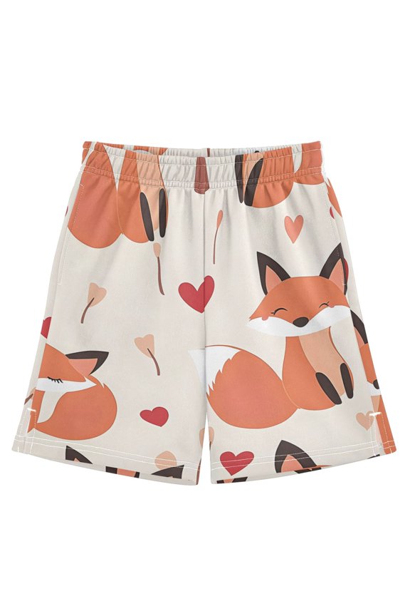 BZSMCE Adjustable Drawstring Casual Shorts With Cute Fox Love Pattern Pattern