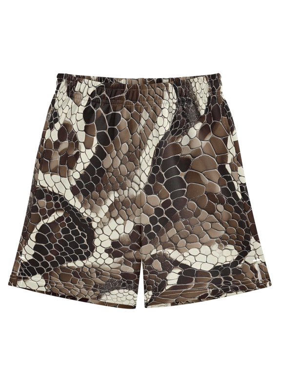 BZSMCE Adjustable Drawstring Casual Shorts With Dark Brown Python Pattern Pattern