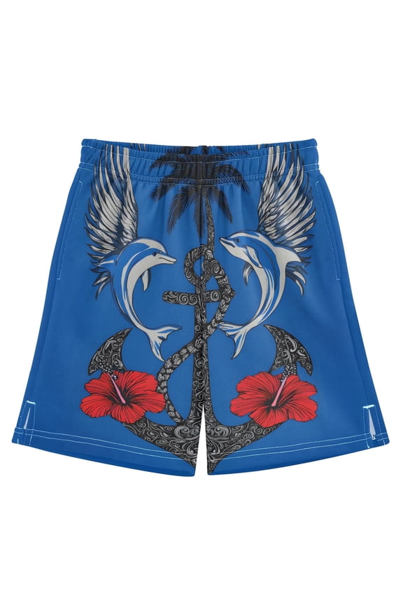 BZSMCE Adjustable Drawstring Casual Shorts With Dolphin Boat Anchor Pattern