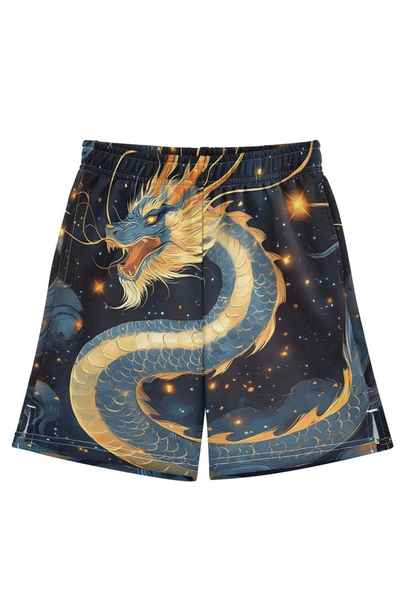 BZSMCE Adjustable Drawstring Casual Shorts With Dreamy Dragon Pattern
