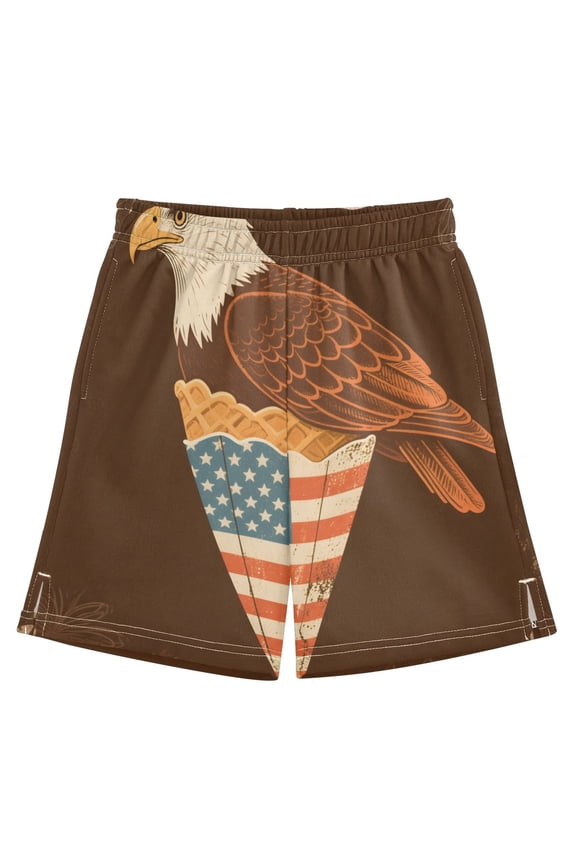 BZSMCE Adjustable Drawstring Casual Shorts With Eagle Flag Cone Pattern