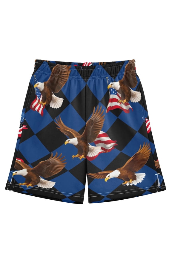 BZSMCE Adjustable Drawstring Casual Shorts With Eagle Flag Pattern Pattern