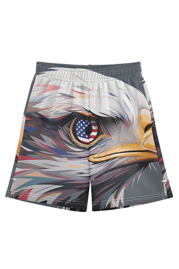 BZSMCE Adjustable Drawstring Casual Shorts With Eagle Flag Profile Pattern