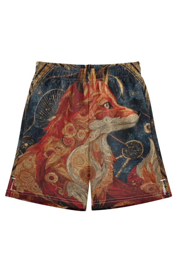 BZSMCE Adjustable Drawstring Casual Shorts With Elegant Fox in Cosmos Pattern