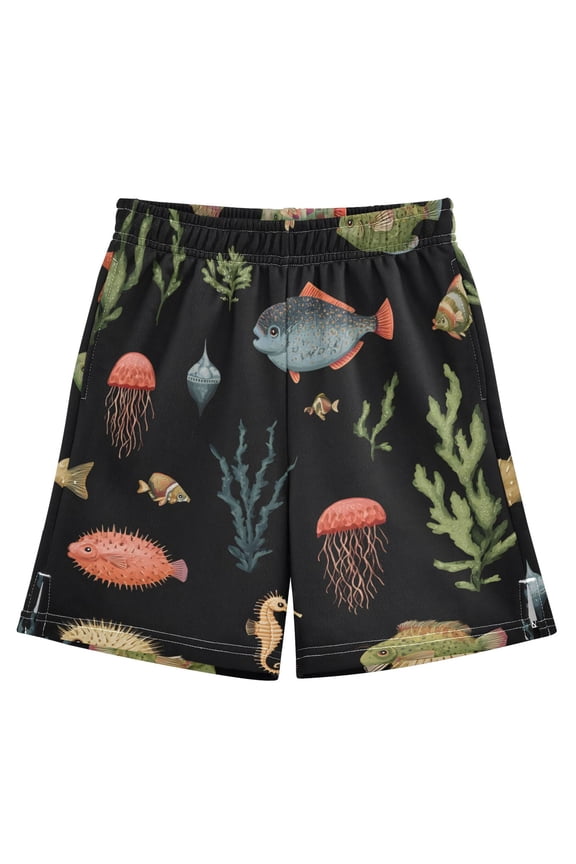BZSMCE Adjustable Drawstring Casual Shorts With Fish Seaweed Pattern Pattern