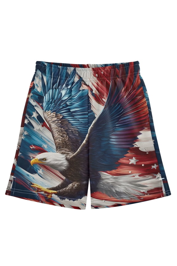 BZSMCE Adjustable Drawstring Casual Shorts With Flag Eagle Pattern