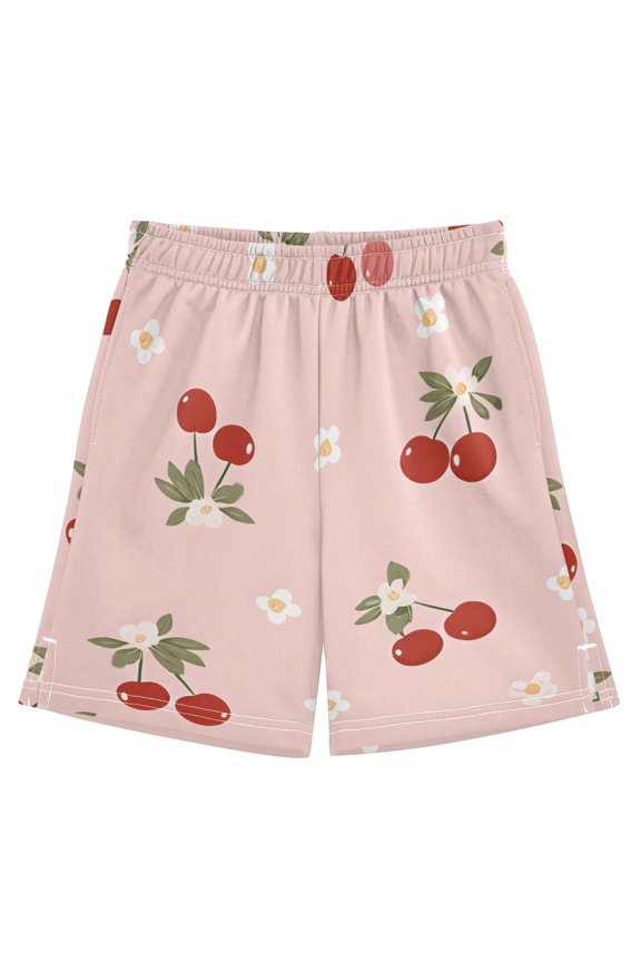 BZSMCE Adjustable Drawstring Casual Shorts With Flower Cherry Pattern Pattern