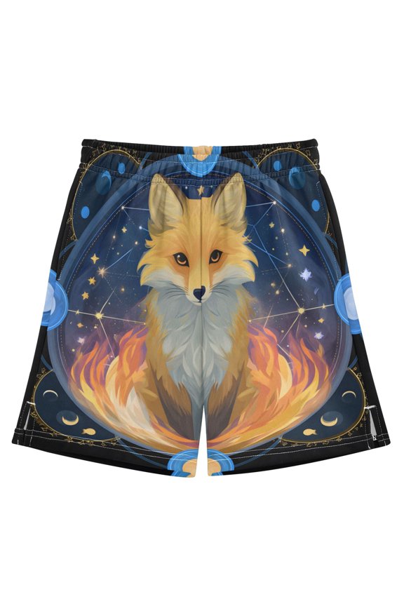 BZSMCE Adjustable Drawstring Casual Shorts With Fox Astrolabe Pattern