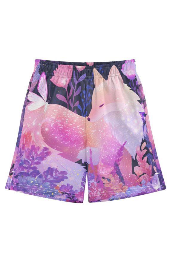BZSMCE Adjustable Drawstring Casual Shorts With Fox Butterfly Pattern