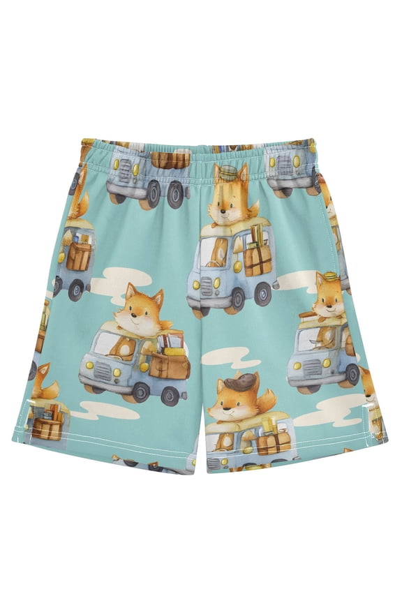 BZSMCE Adjustable Drawstring Casual Shorts With Fox Car Cloud Pattern Pattern