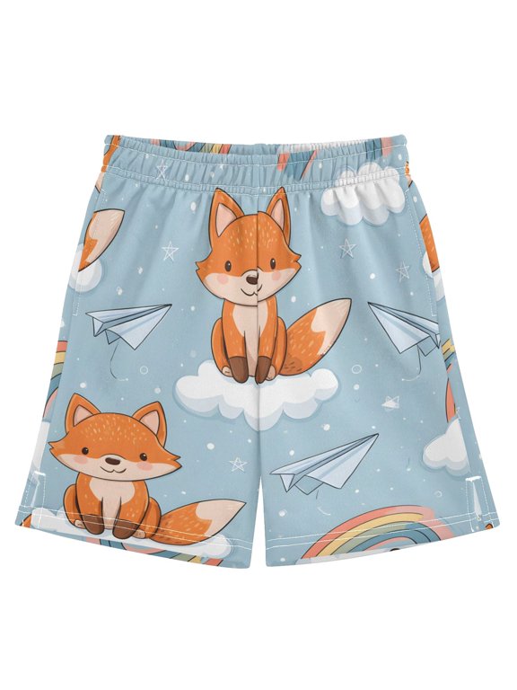 BZSMCE Adjustable Drawstring Casual Shorts With Fox Cloud Rainbow Pattern Pattern