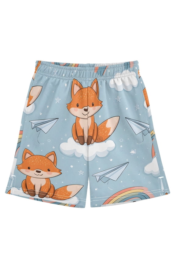 BZSMCE Adjustable Drawstring Casual Shorts With Fox Cloud Rainbow Pattern Pattern