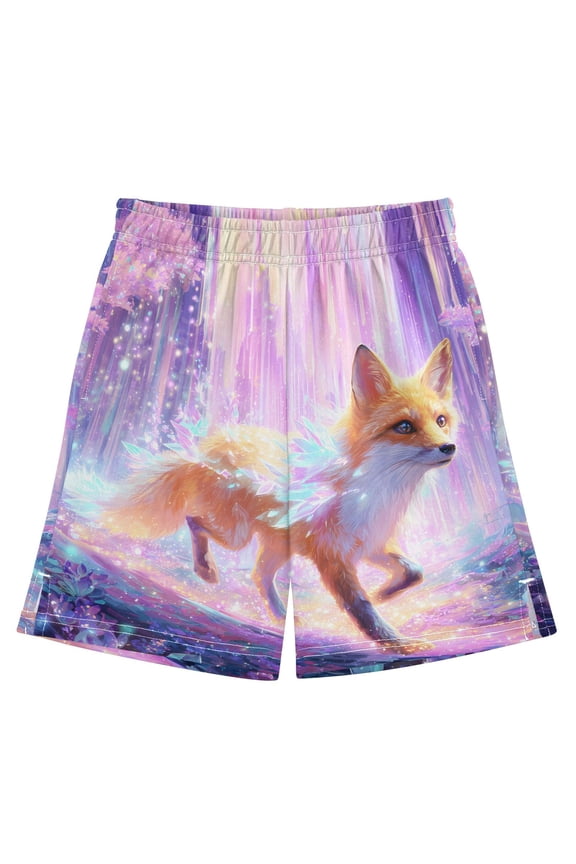 BZSMCE Adjustable Drawstring Casual Shorts With Fox Crystal Pattern