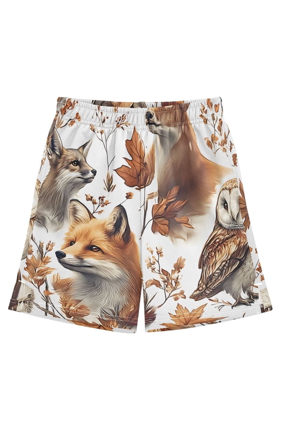 BZSMCE Adjustable Drawstring Casual Shorts With Fox Deer Maple Leaves Pattern Pattern