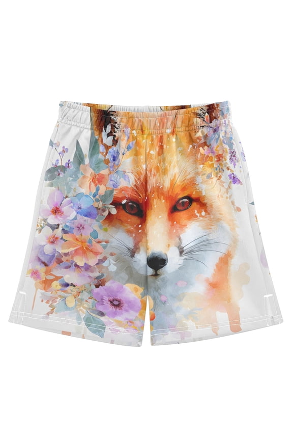 BZSMCE Adjustable Drawstring Casual Shorts With Fox Face Flower Pattern