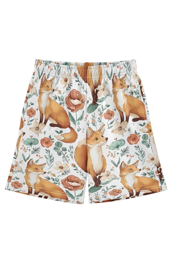 BZSMCE Adjustable Drawstring Casual Shorts With Fox Flower Pattern Pattern