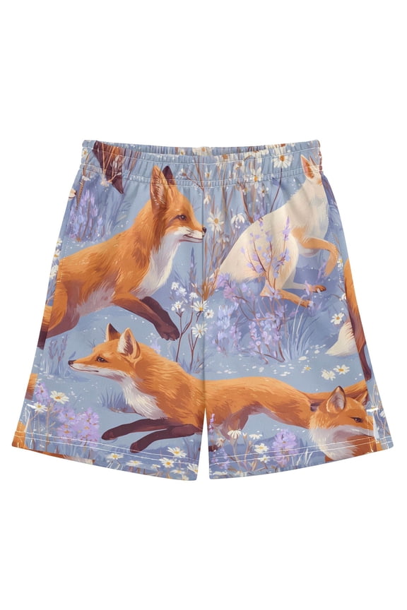 BZSMCE Adjustable Drawstring Casual Shorts With Fox Flower Pattern Pattern