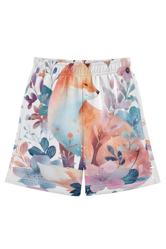 BZSMCE Adjustable Drawstring Casual Shorts With Fox Flower Pattern