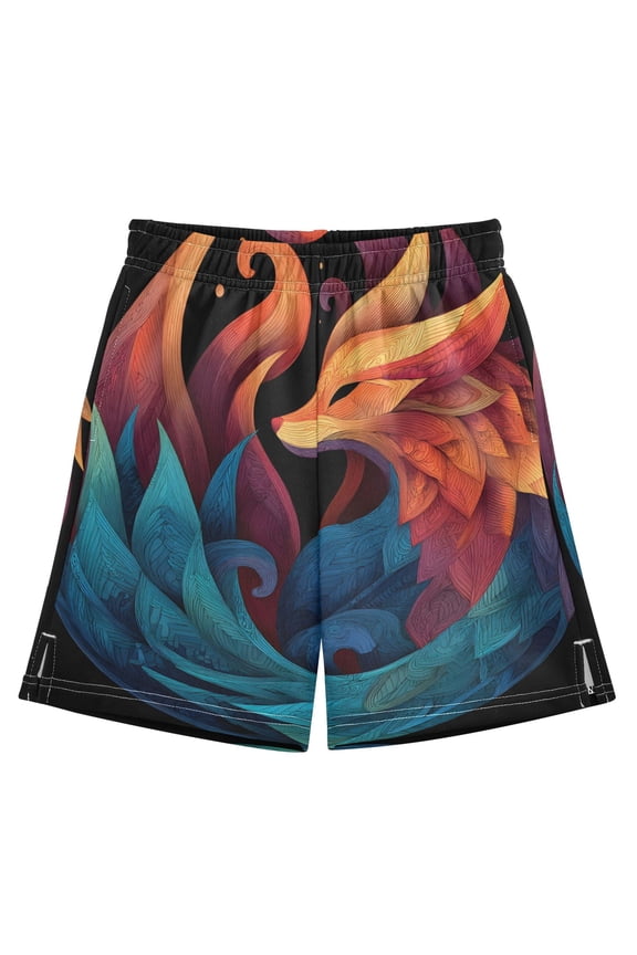 BZSMCE Adjustable Drawstring Casual Shorts With Fox Icon Pattern