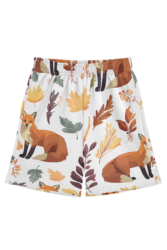 BZSMCE Adjustable Drawstring Casual Shorts With Fox Leaves Pattern Pattern