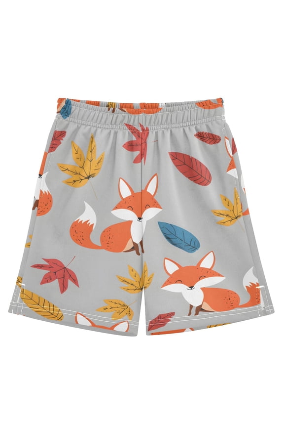 BZSMCE Adjustable Drawstring Casual Shorts With Fox Maple Leaf Pattern Pattern