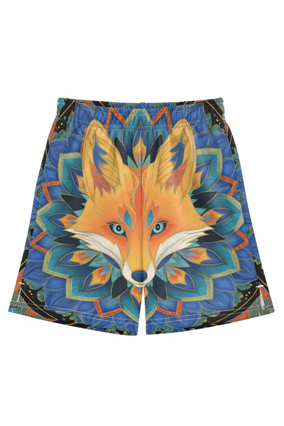 BZSMCE Adjustable Drawstring Casual Shorts With Fox Surrounded Flower Pattern