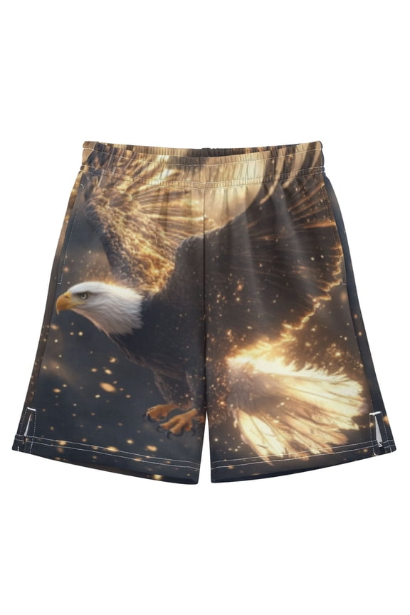 BZSMCE Adjustable Drawstring Casual Shorts With Golden Eagles in Flight Pattern