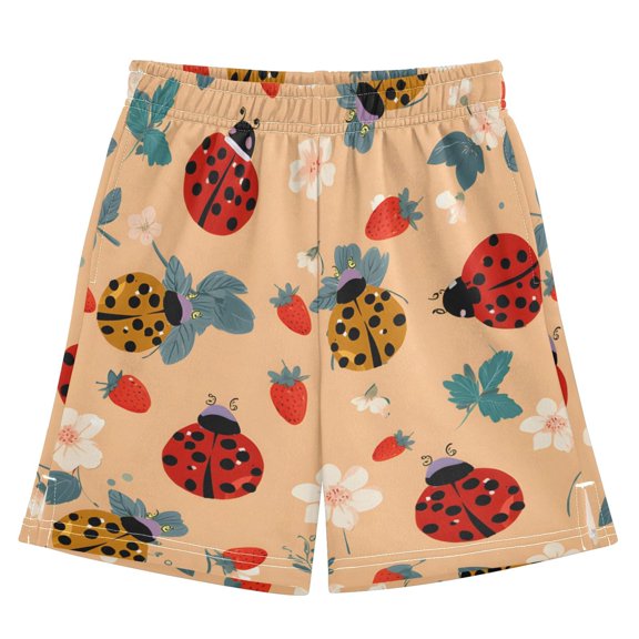 BZSMCE Adjustable Drawstring Casual Shorts With Golden Turtle Strawberry Pattern Pattern