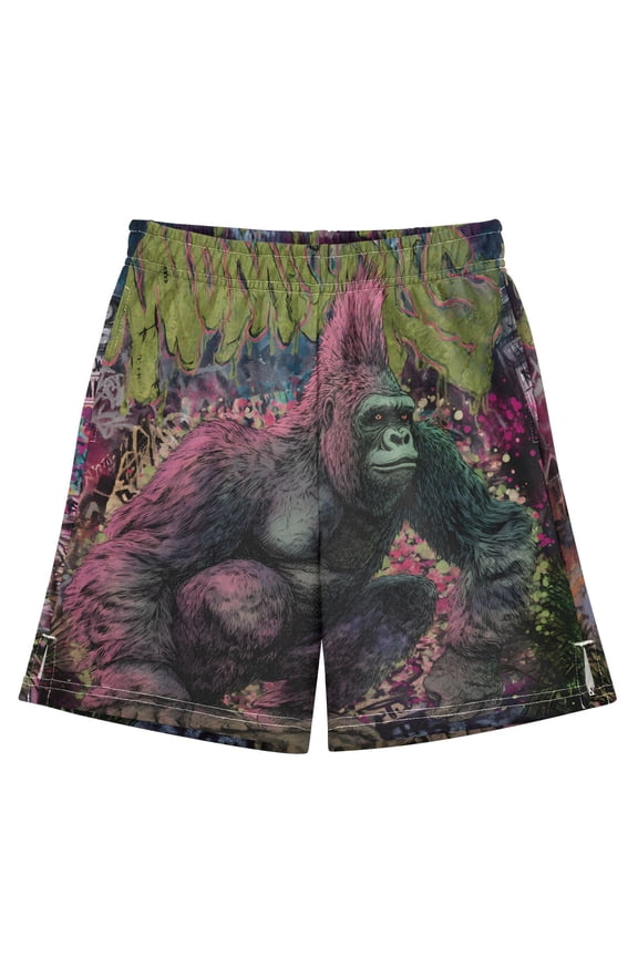 BZSMCE Adjustable Drawstring Casual Shorts With Gorilla Pattern