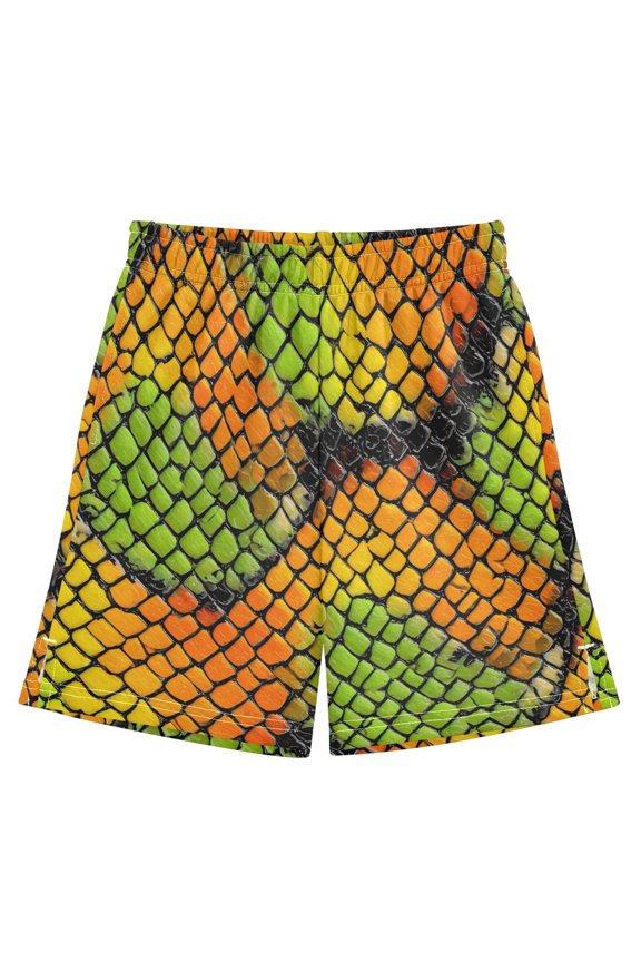 BZSMCE Adjustable Drawstring Casual Shorts With Green Orange Python Pattern Pattern