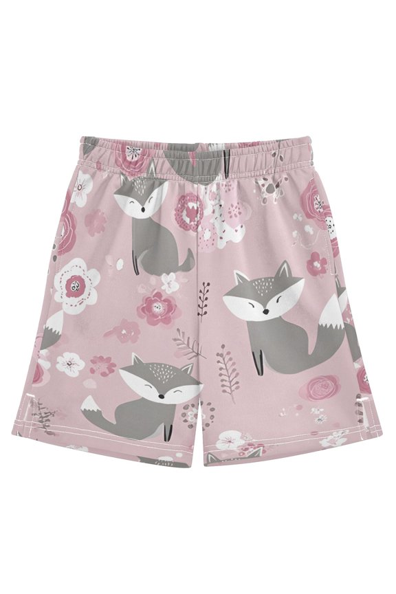 BZSMCE Adjustable Drawstring Casual Shorts With Grey Fox Pattern Pattern