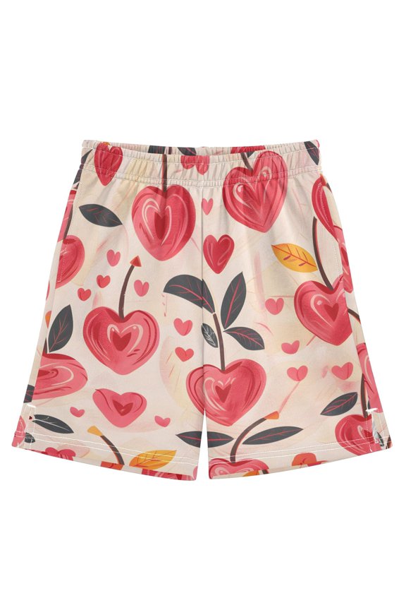 BZSMCE Adjustable Drawstring Casual Shorts With Heart Shape Cherry Pattern Pattern