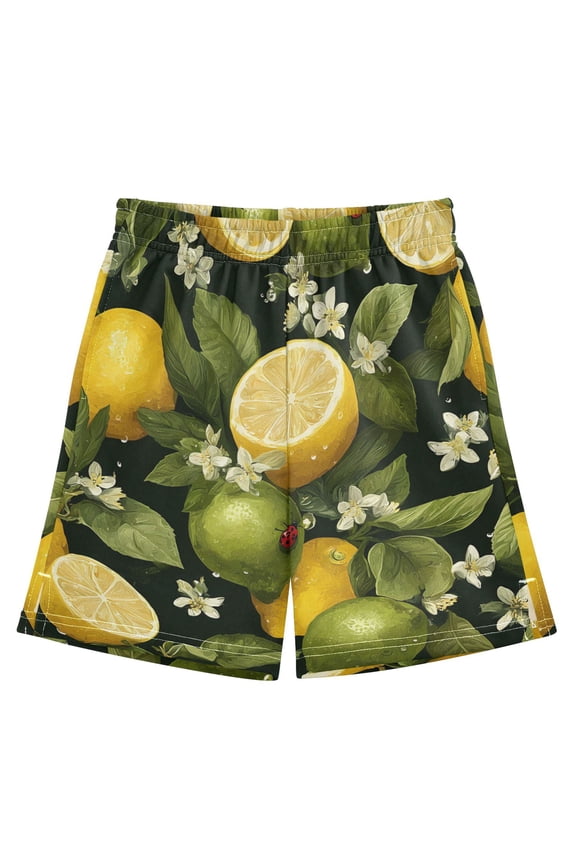 BZSMCE Adjustable Drawstring Casual Shorts With Lemon Pattern Pattern