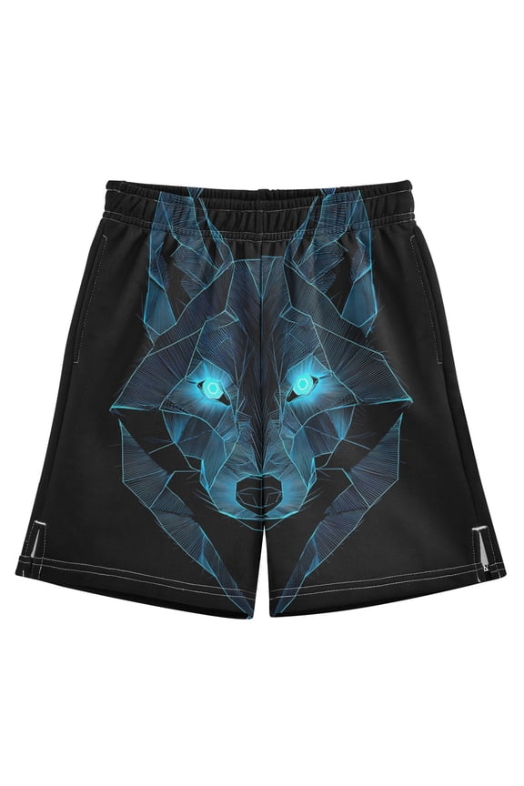BZSMCE Adjustable Drawstring Casual Shorts With Line Wolf Pattern
