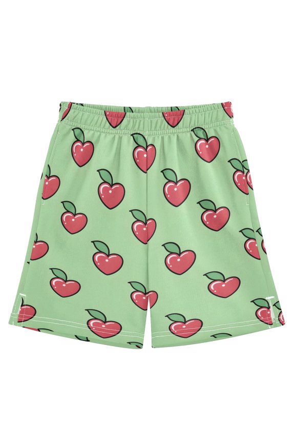 BZSMCE Adjustable Drawstring Casual Shorts With Love Cherry Pattern Pattern